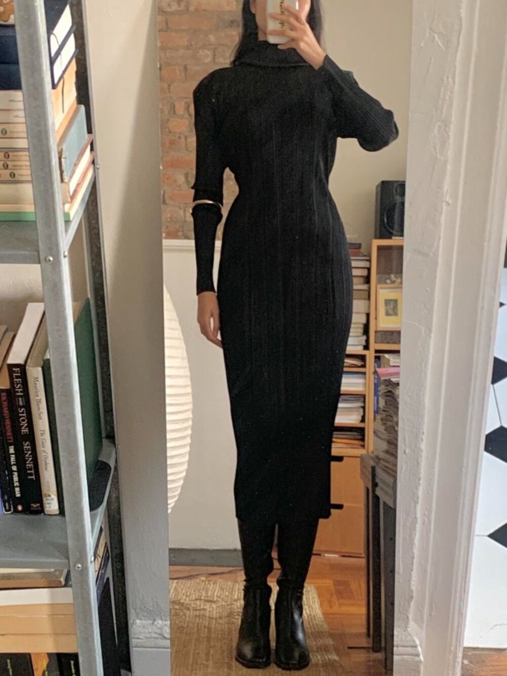 Issey Miyake Pleats Please Turtleneck Maxi Dress Black JP3